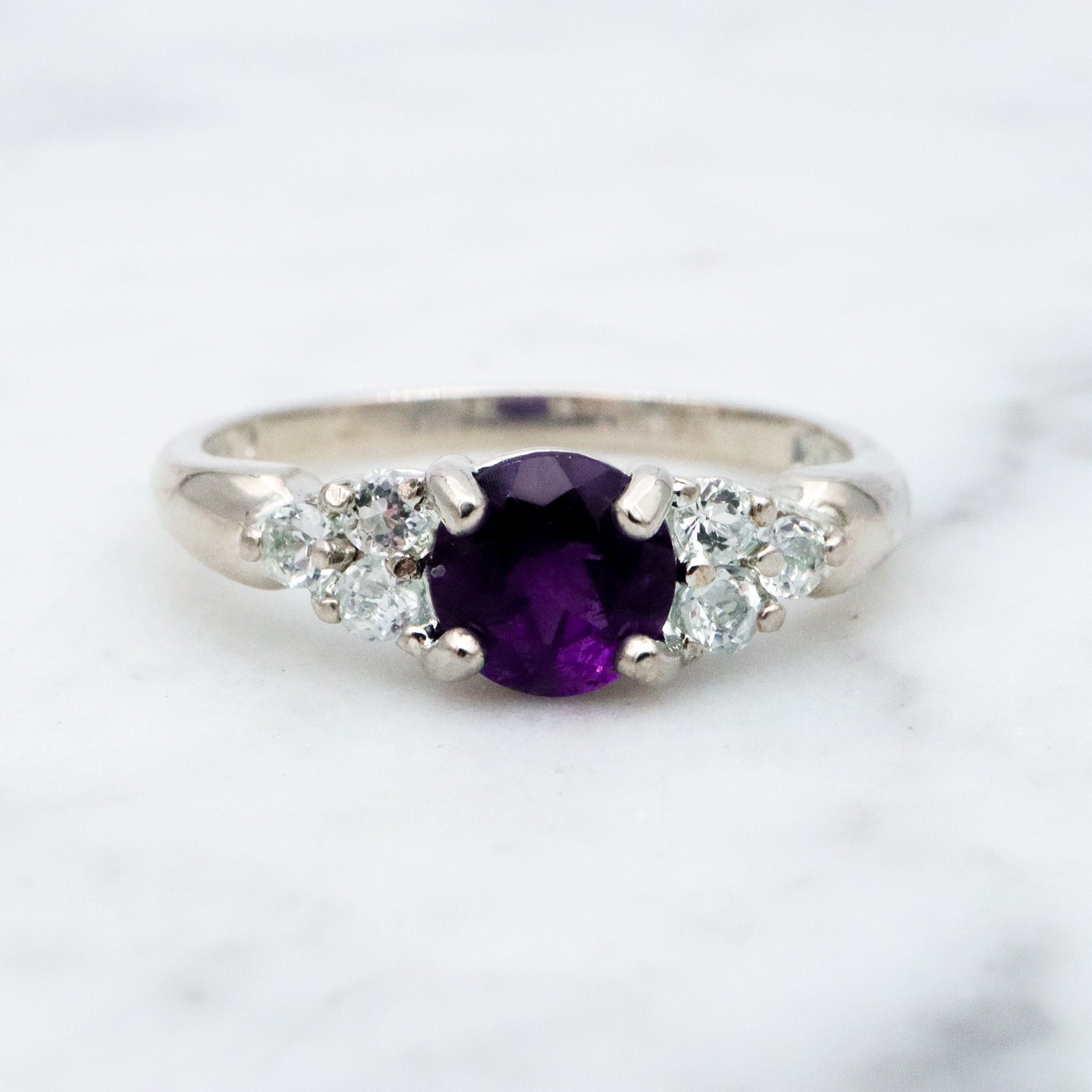 Vintage sterling amethyst & quartz cocktail ring, size 7